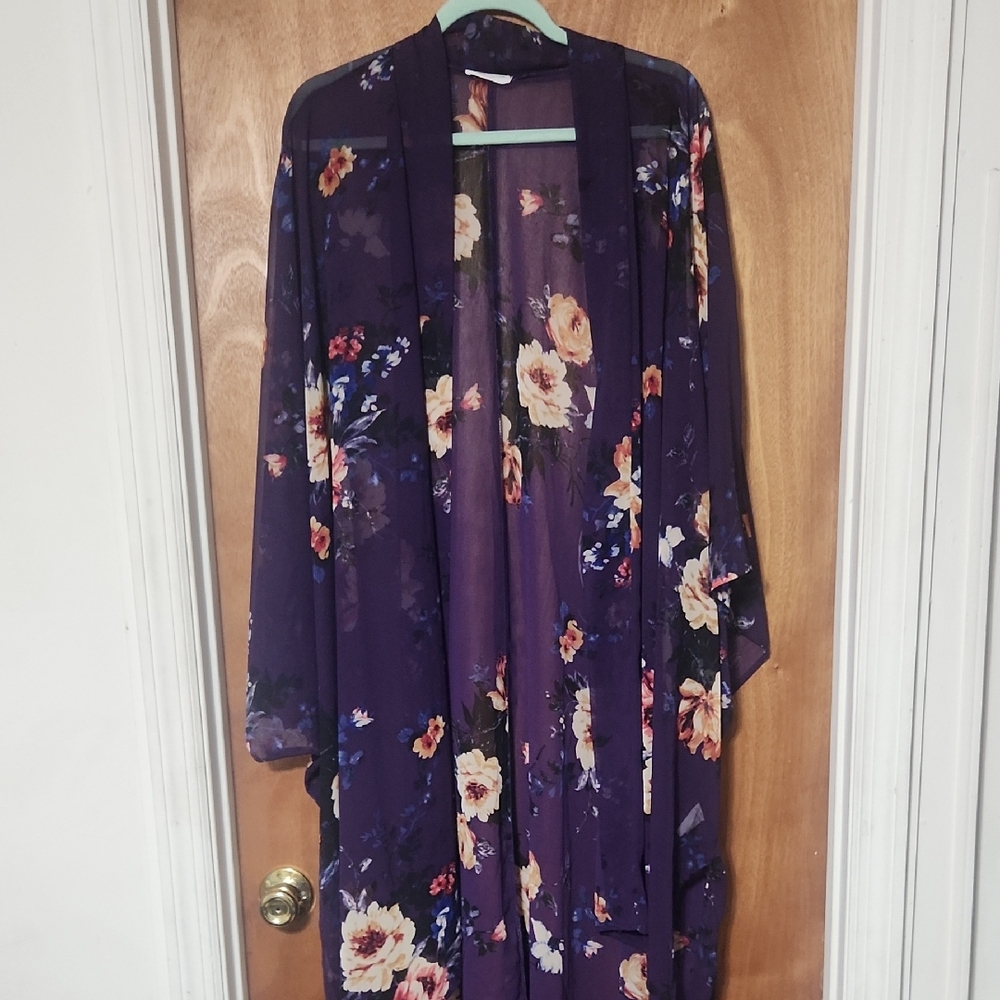 Chic Soul Floral Purple Kimono Robe